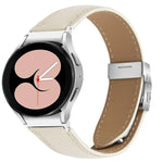 Correia de Relógio em Pele com Textura Lychee, Fivela Turtle Back em Prateado, Para Samsung Galaxy Watch 7 40 / 44mm