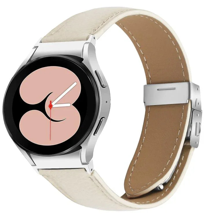 Correia de Relógio em Pele com Textura Lychee, Fivela Turtle Back em Prateado, Para Samsung Galaxy Watch 7 40 / 44mm