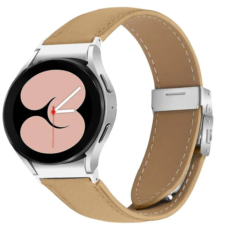 Correia de Relógio em Pele com Textura Lychee, Fivela Turtle Back em Prateado, Para Samsung Galaxy Watch 7 40 / 44mm