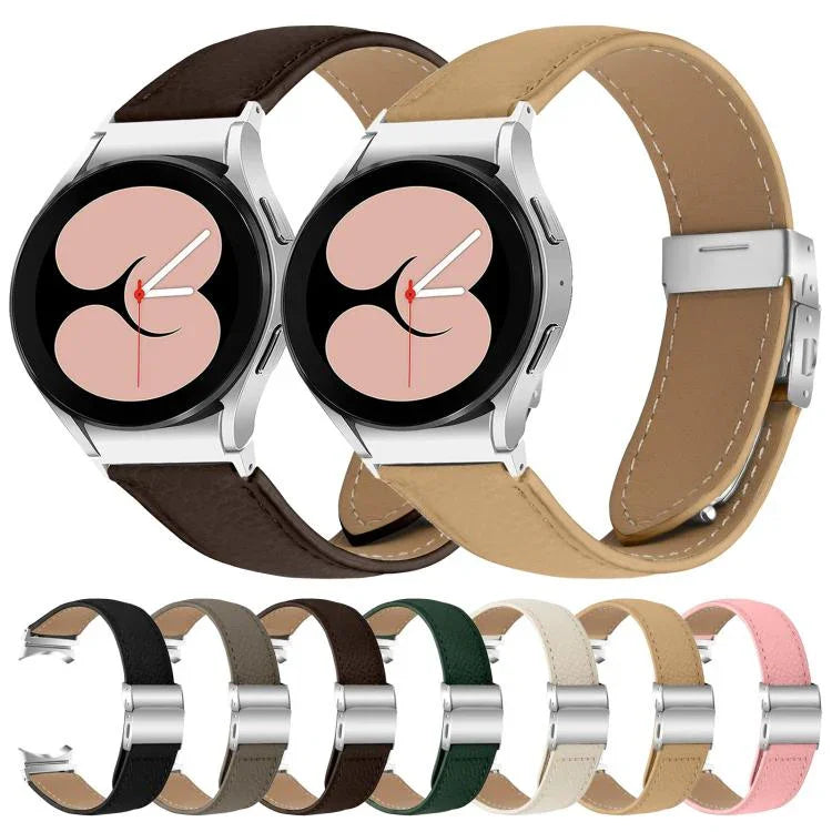 Correia de Relógio em Pele com Textura Lychee, Fivela Turtle Back em Prateado, Para Samsung Galaxy Watch 7 40 / 44mm