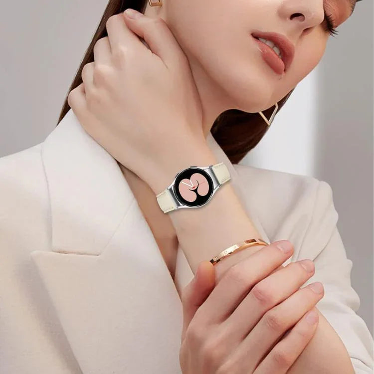 Correia de Relógio em Pele com Textura Lychee, Fivela Turtle Back em Prateado, Para Samsung Galaxy Watch 7 40 / 44mm