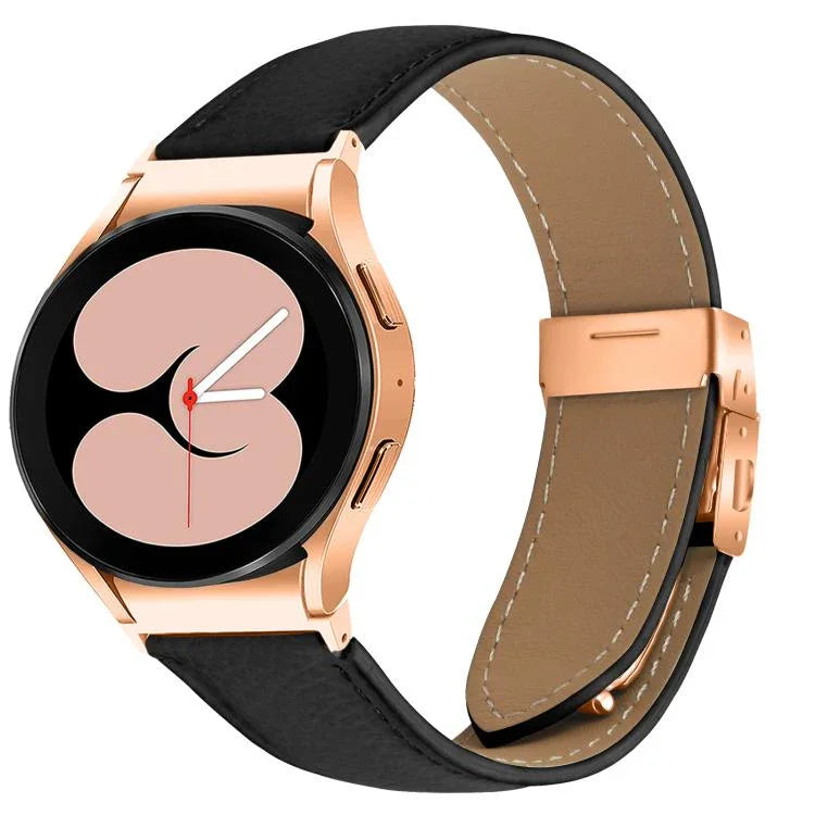 Correia de Relógio em Pele com Textura Lychee, Fivela Turtle Back em Ouro Rosa com Libertação Rápida, Para Samsung Galaxy Watch 7 40 / 44mm