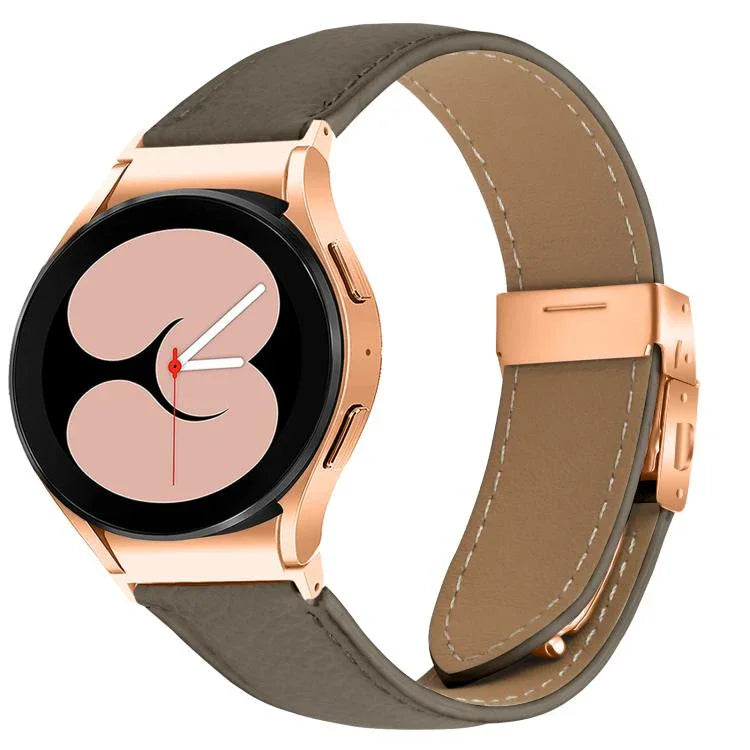 Correia de Relógio em Pele com Textura Lychee, Fivela Turtle Back em Ouro Rosa com Libertação Rápida, Para Samsung Galaxy Watch 7 40 / 44mm