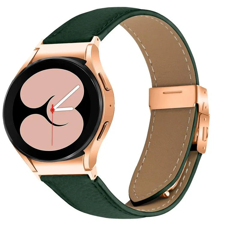 Correia de Relógio em Pele com Textura Lychee, Fivela Turtle Back em Ouro Rosa com Libertação Rápida, Para Samsung Galaxy Watch 7 40 / 44mm