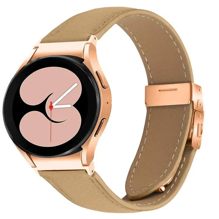 Correia de Relógio em Pele com Textura Lychee, Fivela Turtle Back em Ouro Rosa com Libertação Rápida, Para Samsung Galaxy Watch 7 40 / 44mm