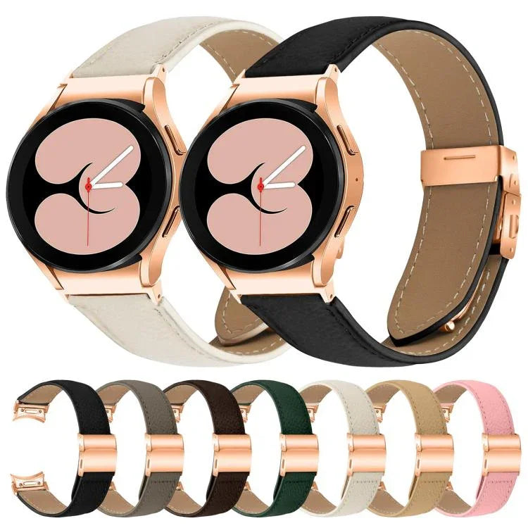 Correia de Relógio em Pele com Textura Lychee, Fivela Turtle Back em Ouro Rosa com Libertação Rápida, Para Samsung Galaxy Watch 7 40 / 44mm