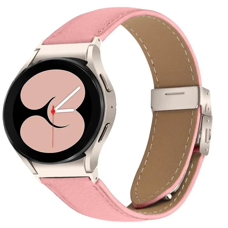 Correia de Relógio em Pele com Textura Lychee, Fivela Turtle Back em Starlight com Libertação Rápida, Para Samsung Galaxy Watch 7 40 / 44mm