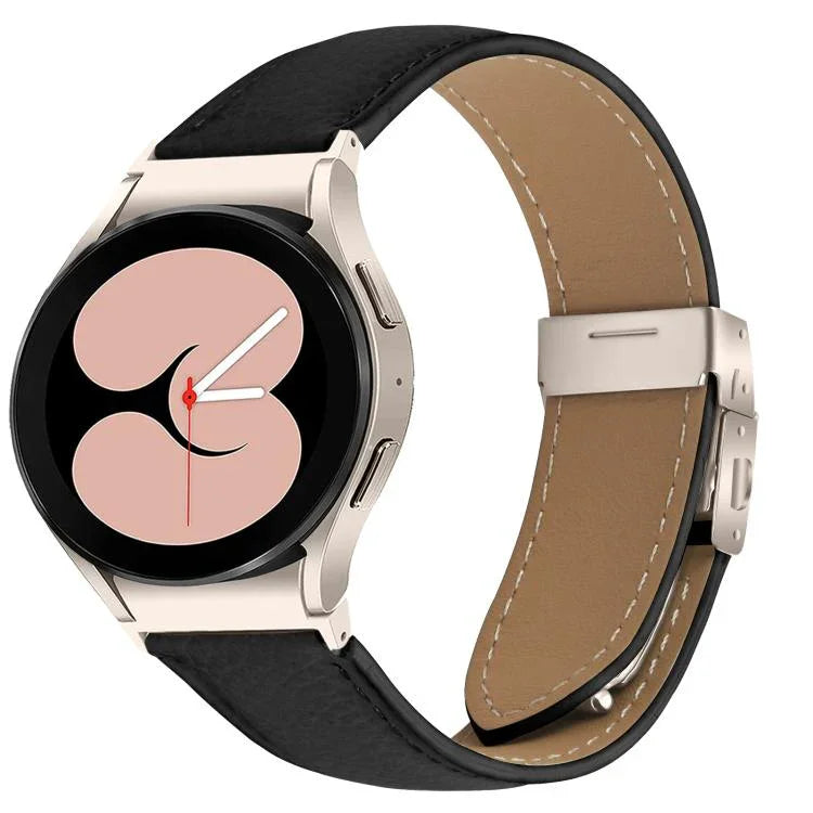 Correia de Relógio em Pele com Textura Lychee, Fivela Turtle Back em Starlight com Libertação Rápida, Para Samsung Galaxy Watch 7 40 / 44mm