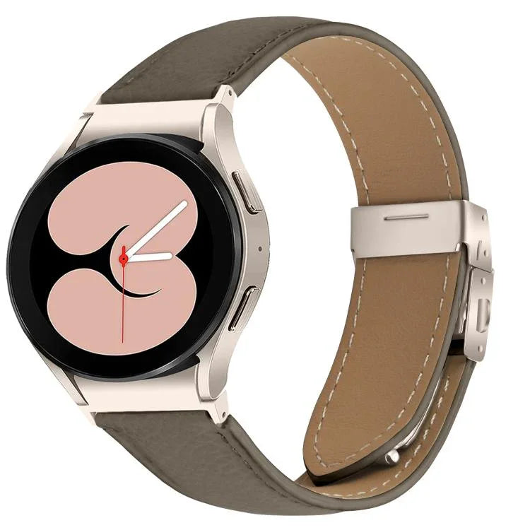Correia de Relógio em Pele com Textura Lychee, Fivela Turtle Back em Starlight com Libertação Rápida, Para Samsung Galaxy Watch 7 40 / 44mm
