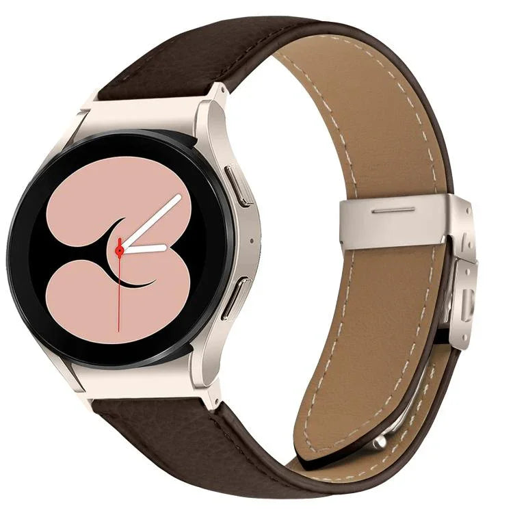 Correia de Relógio em Pele com Textura Lychee, Fivela Turtle Back em Starlight com Libertação Rápida, Para Samsung Galaxy Watch 7 40 / 44mm