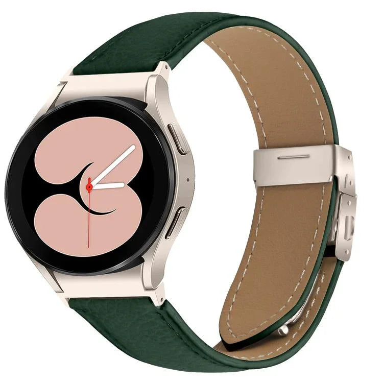 Correia de Relógio em Pele com Textura Lychee, Fivela Turtle Back em Starlight com Libertação Rápida, Para Samsung Galaxy Watch 7 40 / 44mm