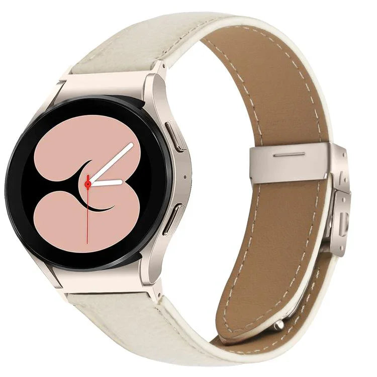 Correia de Relógio em Pele com Textura Lychee, Fivela Turtle Back em Starlight com Libertação Rápida, Para Samsung Galaxy Watch 7 40 / 44mm