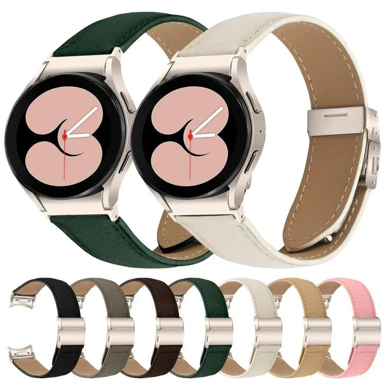 Correia de Relógio em Pele com Textura Lychee, Fivela Turtle Back em Starlight com Libertação Rápida, Para Samsung Galaxy Watch 7 40 / 44mm