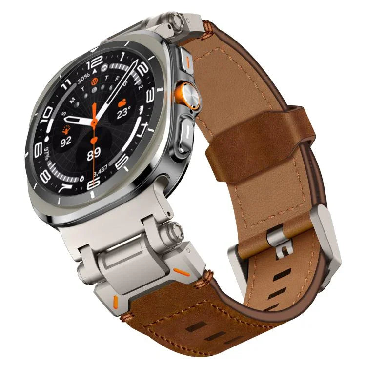 Correia de relógio em pele com cabeça em aço inoxidável Explorer, Para Samsung Galaxy Watch Ultra 47mm / Ultra 2025