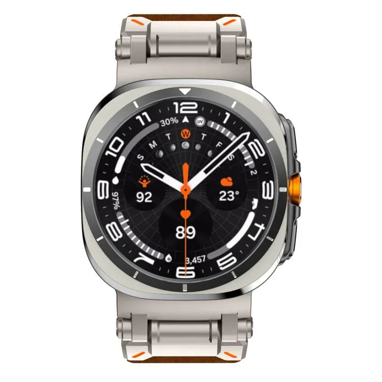 Correia de relógio em pele com cabeça em aço inoxidável Explorer, Para Samsung Galaxy Watch Ultra 47mm / Ultra 2025