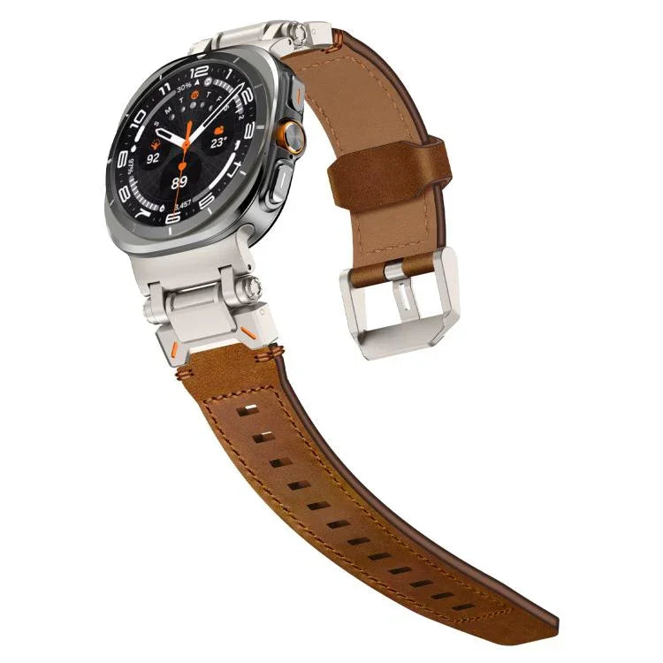 Correia de relógio em pele com cabeça em aço inoxidável Explorer, Para Samsung Galaxy Watch Ultra 47mm / Ultra 2025