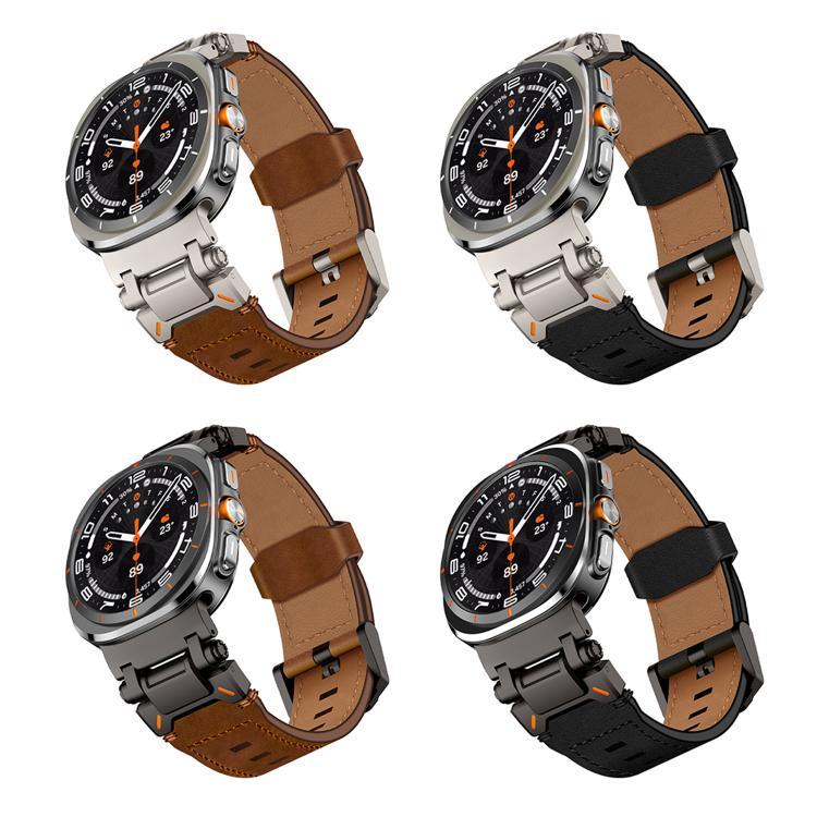 Correia de relógio em pele com cabeça em aço inoxidável Explorer, Para Samsung Galaxy Watch Ultra 47mm / Ultra 2025