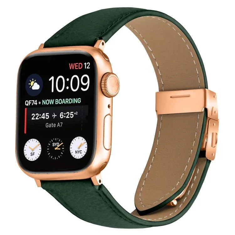 Pulseira de Relógio em Pele com Textura de Lichia e Fivela Tartaruga Dourada Rosa, Para Apple Watch 46mm / 49mm / 45mm / 44mm, Para Apple Watch 42mm / 41mm / 40mm / 38mm