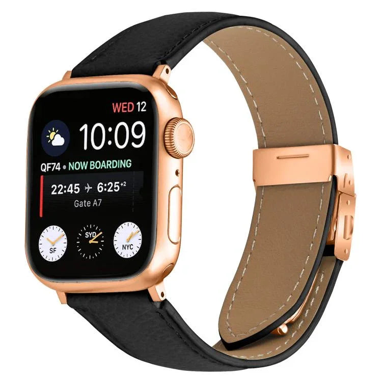 Pulseira de Relógio em Pele com Textura de Lichia e Fivela Tartaruga Dourada Rosa, Para Apple Watch 46mm / 49mm / 45mm / 44mm, Para Apple Watch 42mm / 41mm / 40mm / 38mm