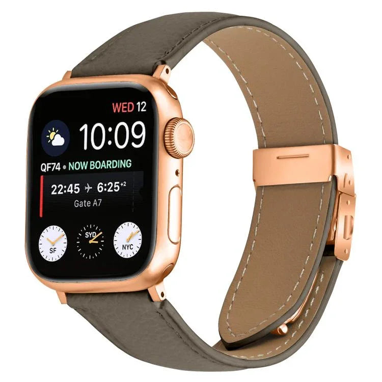Pulseira de Relógio em Pele com Textura de Lichia e Fivela Tartaruga Dourada Rosa, Para Apple Watch 46mm / 49mm / 45mm / 44mm, Para Apple Watch 42mm / 41mm / 40mm / 38mm