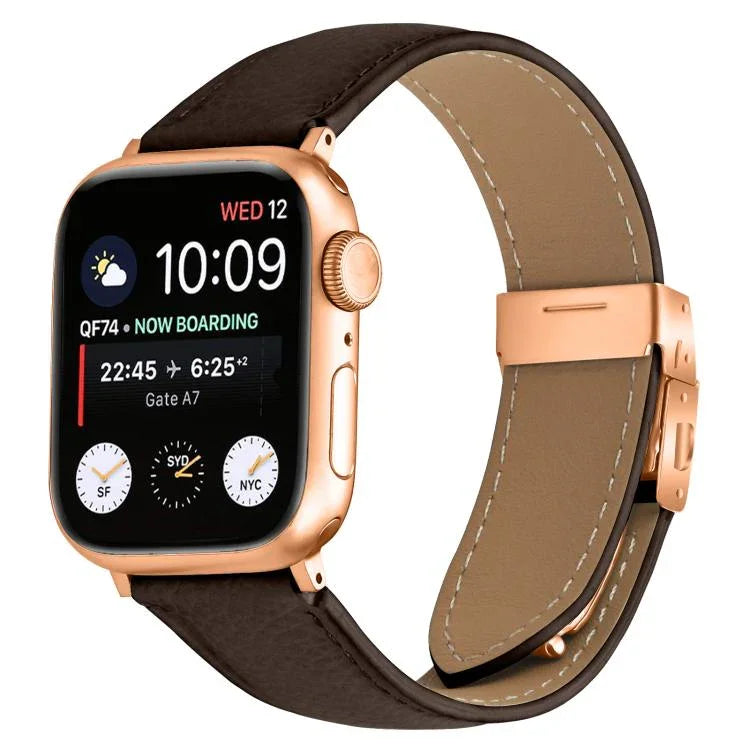 Pulseira de Relógio em Pele com Textura de Lichia e Fivela Tartaruga Dourada Rosa, Para Apple Watch 46mm / 49mm / 45mm / 44mm, Para Apple Watch 42mm / 41mm / 40mm / 38mm