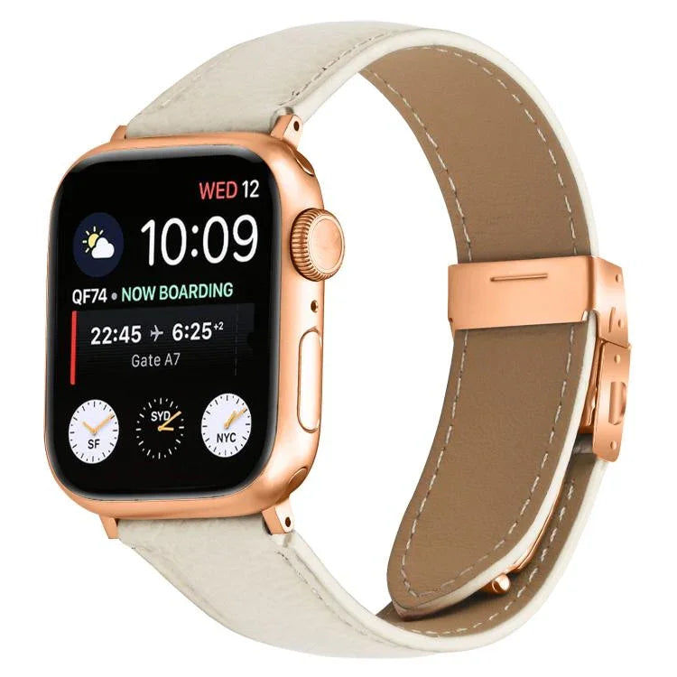 Pulseira de Relógio em Pele com Textura de Lichia e Fivela Tartaruga Dourada Rosa, Para Apple Watch 46mm / 49mm / 45mm / 44mm, Para Apple Watch 42mm / 41mm / 40mm / 38mm