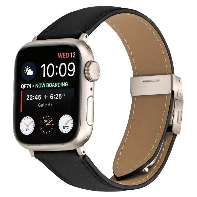 Pulseira de Relógio em Pele com Textura de Lichia e Fivela Tartaruga Starlight, Para Apple Watch 46mm / 49mm / 45mm / 44mm, Para Apple Watch 42mm / 41mm / 40mm / 38mm