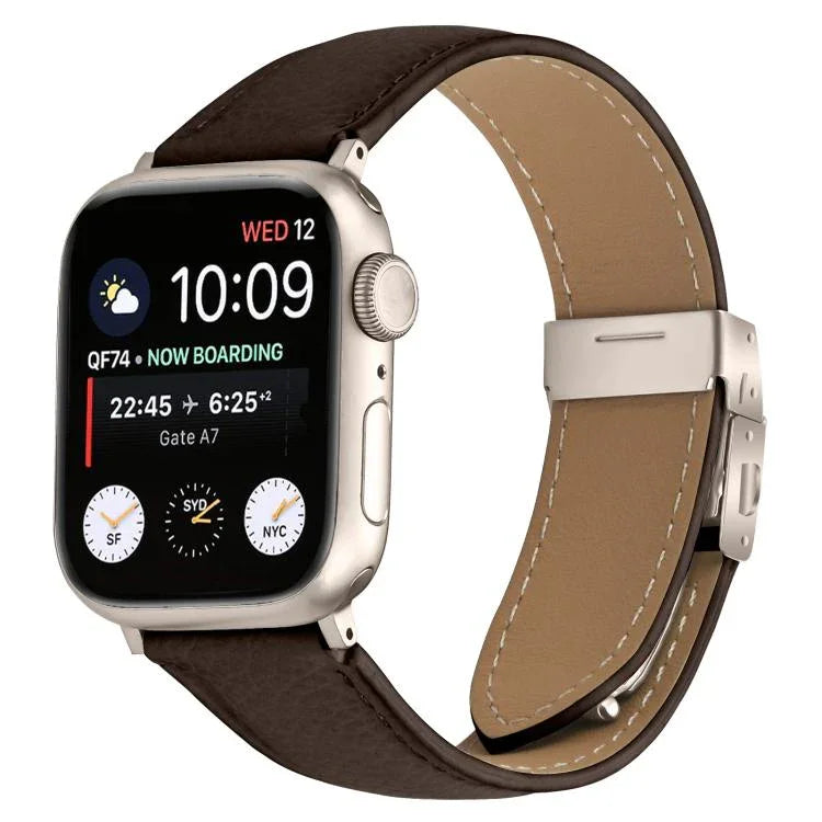 Pulseira de Relógio em Pele com Textura de Lichia e Fivela Tartaruga Starlight, Para Apple Watch 46mm / 49mm / 45mm / 44mm, Para Apple Watch 42mm / 41mm / 40mm / 38mm