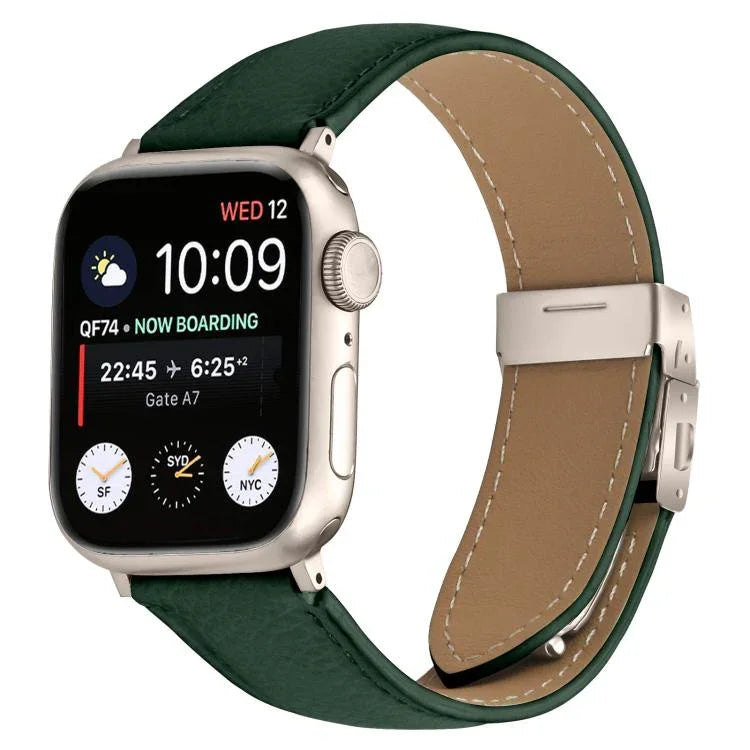 Pulseira de Relógio em Pele com Textura de Lichia e Fivela Tartaruga Starlight, Para Apple Watch 46mm / 49mm / 45mm / 44mm, Para Apple Watch 42mm / 41mm / 40mm / 38mm