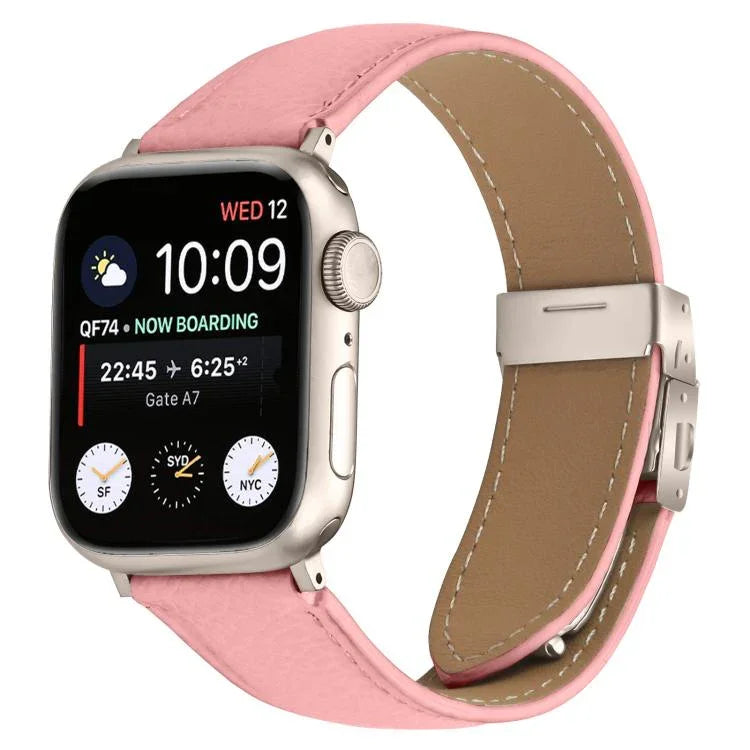 Pulseira de Relógio em Pele com Textura de Lichia e Fivela Tartaruga Starlight, Para Apple Watch 46mm / 49mm / 45mm / 44mm, Para Apple Watch 42mm / 41mm / 40mm / 38mm