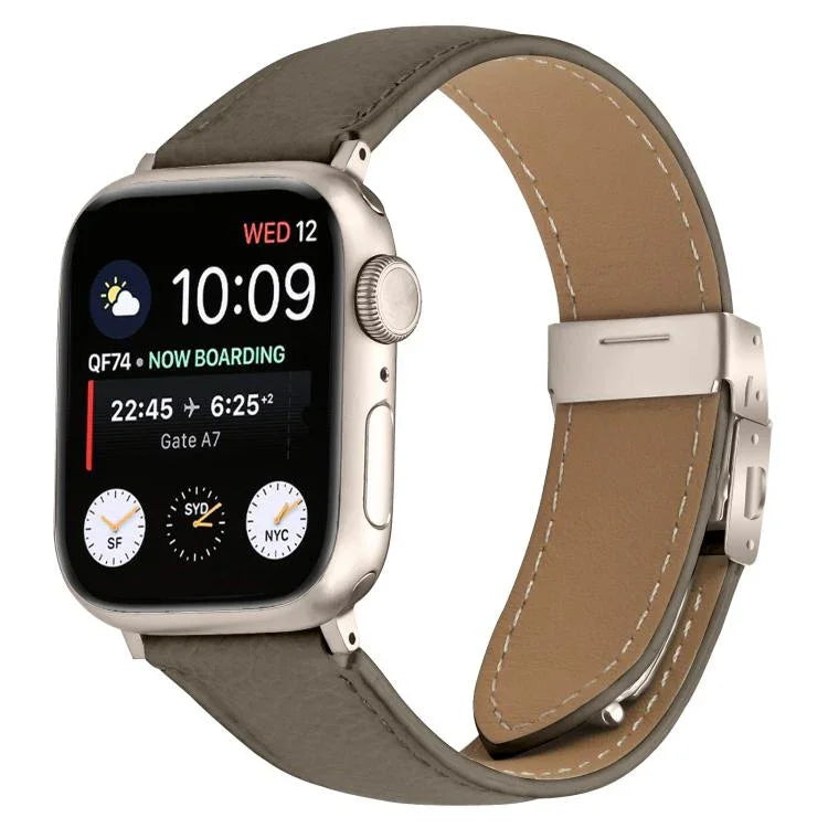 Pulseira de Relógio em Pele com Textura de Lichia e Fivela Tartaruga Starlight, Para Apple Watch 46mm / 49mm / 45mm / 44mm, Para Apple Watch 42mm / 41mm / 40mm / 38mm