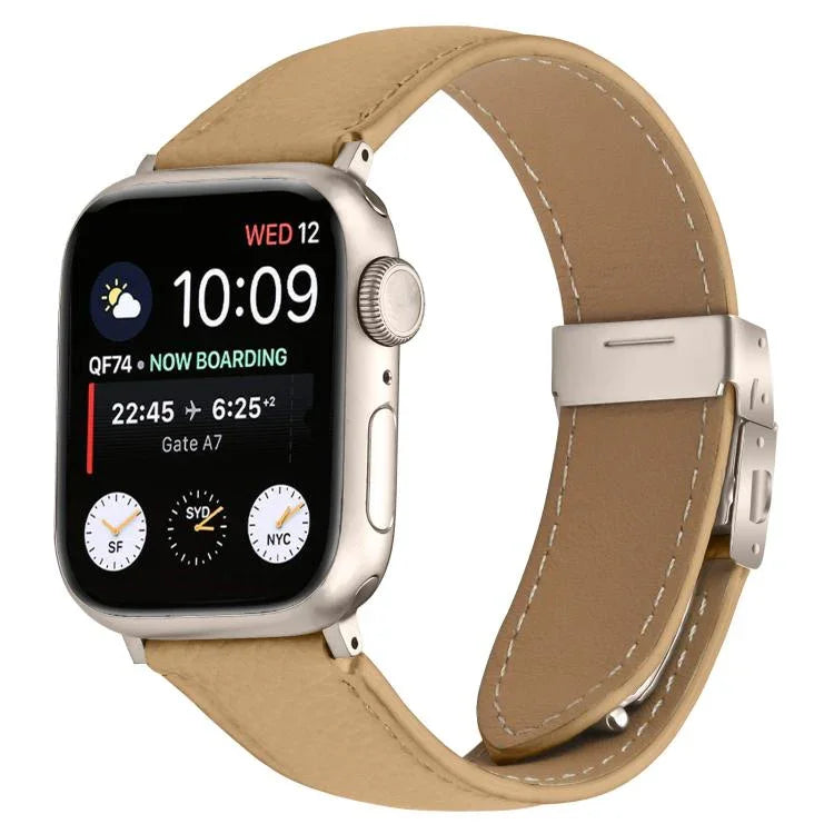 Pulseira de Relógio em Pele com Textura de Lichia e Fivela Tartaruga Starlight, Para Apple Watch 46mm / 49mm / 45mm / 44mm, Para Apple Watch 42mm / 41mm / 40mm / 38mm