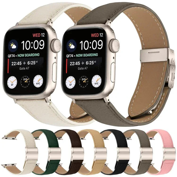Pulseira de Relógio em Pele com Textura de Lichia e Fivela Tartaruga Starlight, Para Apple Watch 46mm / 49mm / 45mm / 44mm, Para Apple Watch 42mm / 41mm / 40mm / 38mm