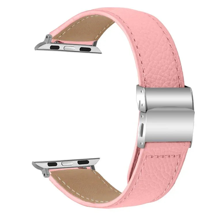 Pulseira de Relógio em Pele com Textura de Lichia e Fivela Tartaruga Prateada, Para Apple Watch 46mm / 49mm / 45mm / 44mm, Para Apple Watch 42mm / 41mm / 40mm / 38mm