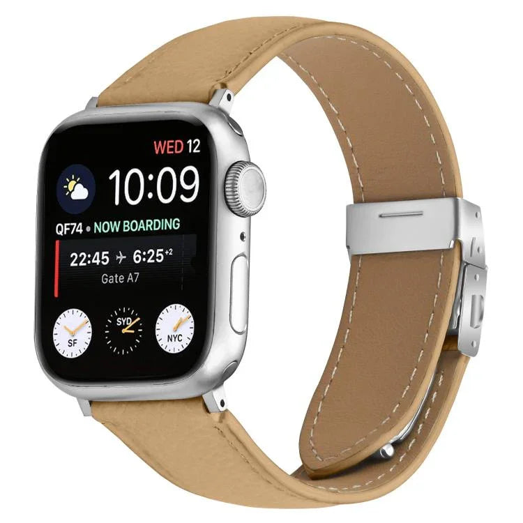 Pulseira de Relógio em Pele com Textura de Lichia e Fivela Tartaruga Prateada, Para Apple Watch 46mm / 49mm / 45mm / 44mm, Para Apple Watch 42mm / 41mm / 40mm / 38mm