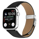 Pulseira de Relógio em Pele com Textura de Lichia e Fivela Tartaruga Prateada, Para Apple Watch 46mm / 49mm / 45mm / 44mm, Para Apple Watch 42mm / 41mm / 40mm / 38mm