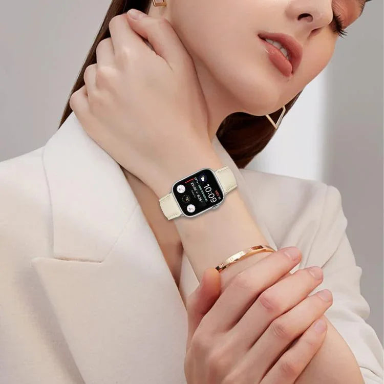 Pulseira de Relógio em Pele com Textura de Lichia e Fivela Tartaruga Prateada, Para Apple Watch 46mm / 49mm / 45mm / 44mm, Para Apple Watch 42mm / 41mm / 40mm / 38mm