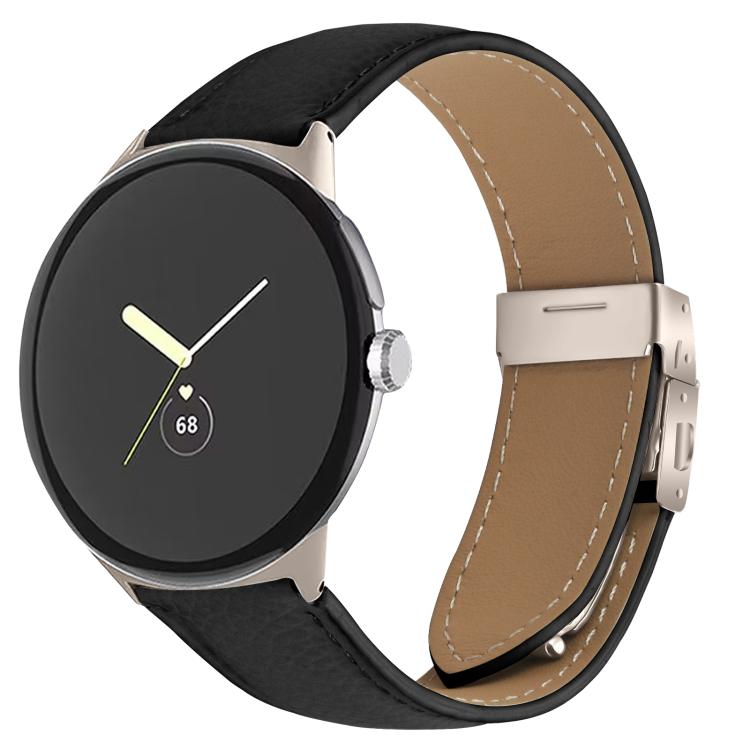 Correia de relógio em pele com textura de lichia e fecho de fivela em forma de casco de tartaruga Starlight, para Google Pixel Watch 4 / 3 / 2 / 1 41mm