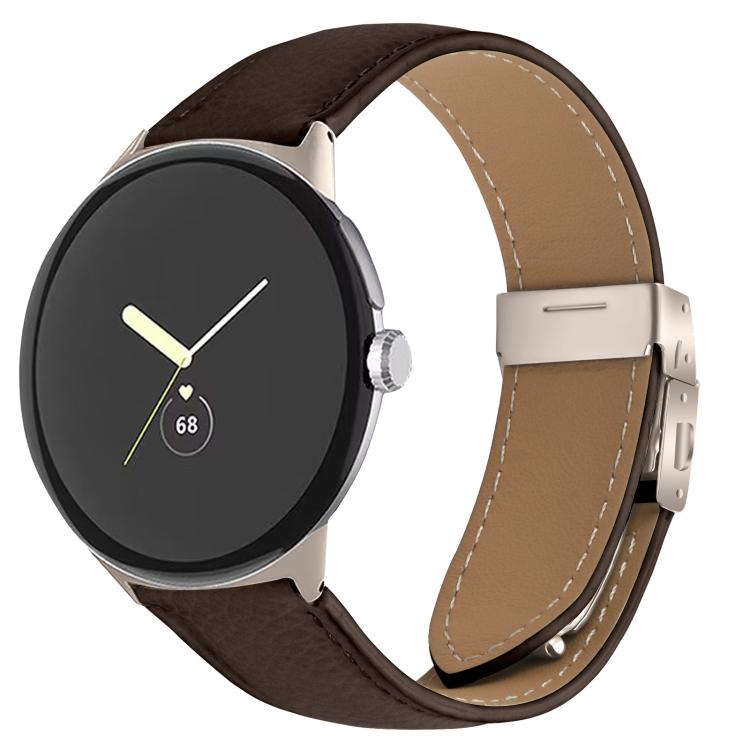 Correia de relógio em pele com textura de lichia e fecho de fivela em forma de casco de tartaruga Starlight, para Google Pixel Watch 4 / 3 / 2 / 1 41mm