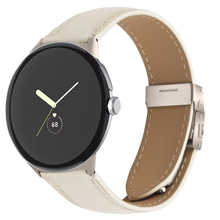Correia de relógio em pele com textura de lichia e fecho de fivela em forma de casco de tartaruga Starlight, para Google Pixel Watch 4 / 3 / 2 / 1 41mm