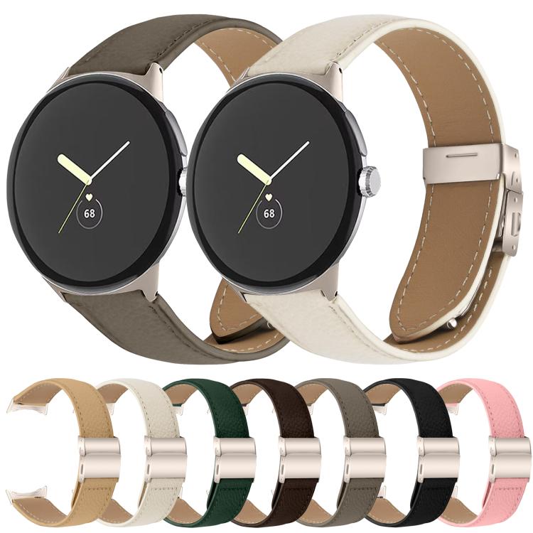 Correia de relógio em pele com textura de lichia e fecho de fivela em forma de casco de tartaruga Starlight, para Google Pixel Watch 4 / 3 / 2 / 1 41mm