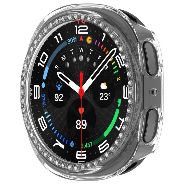 Capa de Relógio Oca de PC com Diamantes em Única Fileira e Cobertura Parcial, Para Samsung Galaxy Watch 8 44mm, Para Samsung Galaxy Watch 8 40mm