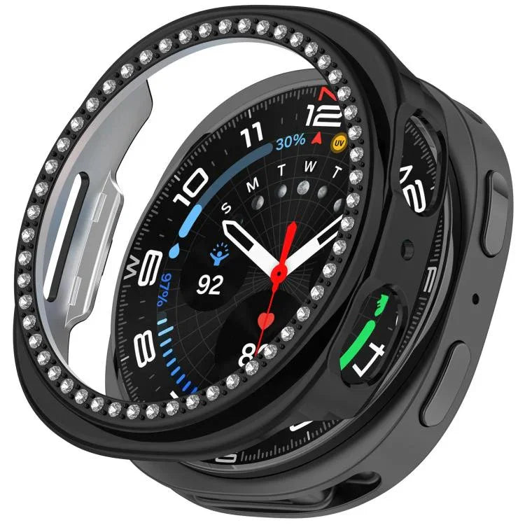 Capa de Relógio Oca de PC com Diamantes em Única Fileira e Cobertura Parcial, Para Samsung Galaxy Watch 8 44mm, Para Samsung Galaxy Watch 8 40mm