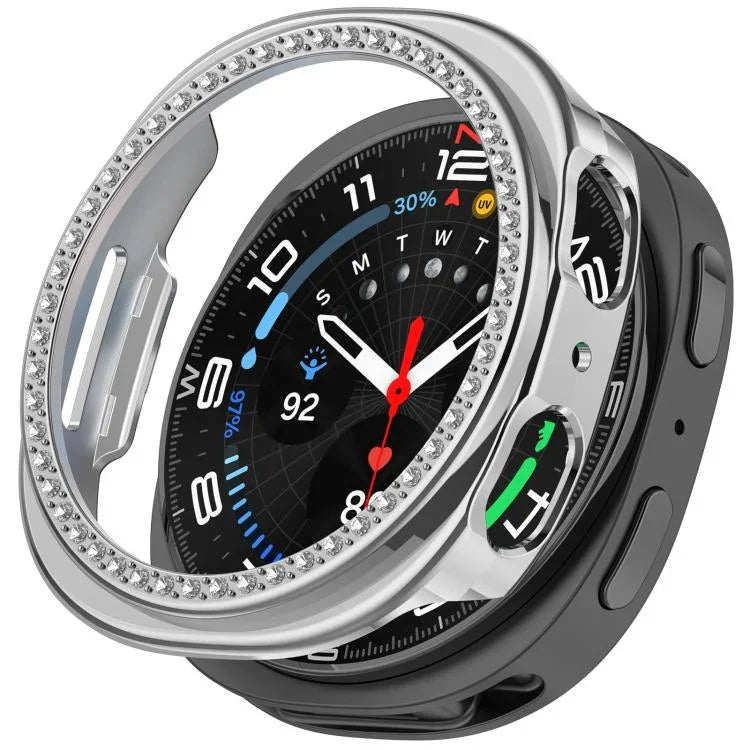 Capa de Relógio Oca de PC com Diamantes em Única Fileira e Cobertura Parcial, Para Samsung Galaxy Watch 8 44mm, Para Samsung Galaxy Watch 8 40mm