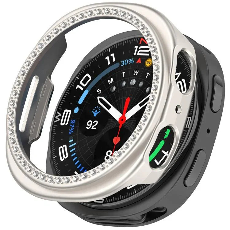 Capa de Relógio Oca de PC com Diamantes em Única Fileira e Cobertura Parcial, Para Samsung Galaxy Watch 8 44mm, Para Samsung Galaxy Watch 8 40mm
