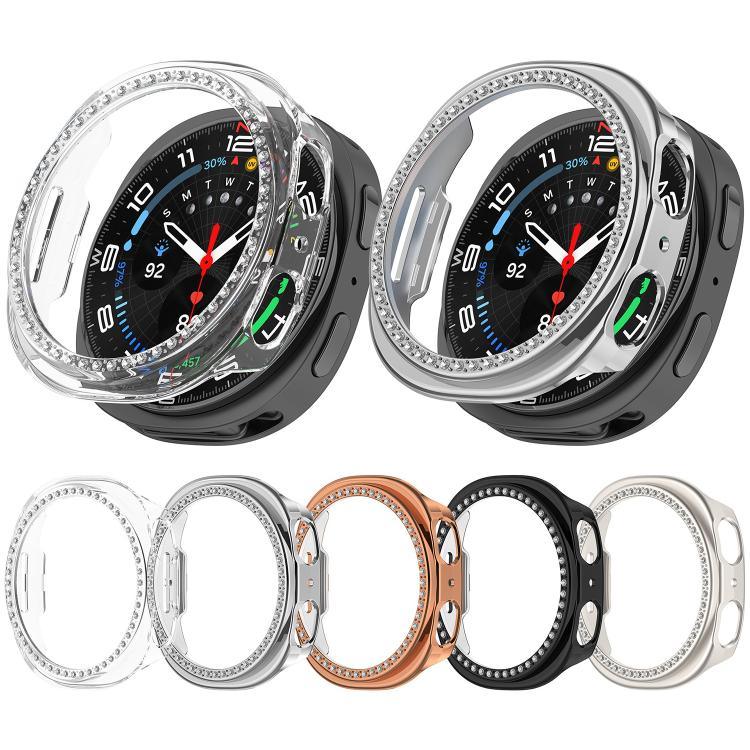 Capa de Relógio Oca de PC com Diamantes em Única Fileira e Cobertura Parcial, Para Samsung Galaxy Watch 8 44mm, Para Samsung Galaxy Watch 8 40mm