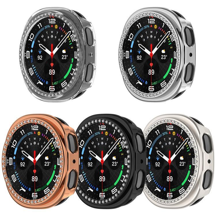 Capa de Relógio Oca de PC com Diamantes em Única Fileira e Cobertura Parcial, Para Samsung Galaxy Watch 8 44mm, Para Samsung Galaxy Watch 8 40mm