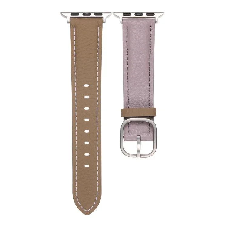 Correia de Relógio em Pele Genuína com Textura Litchi e Fivela Quadrada, Para Apple Watch 46mm / 49mm / 45mm / 44mm, Para Apple Watch 42mm / 41mm / 40mm / 38mm