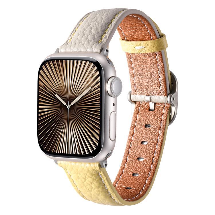 Correia de Relógio em Pele Genuína com Textura Litchi e Fivela Quadrada, Para Apple Watch 46mm / 49mm / 45mm / 44mm, Para Apple Watch 42mm / 41mm / 40mm / 38mm