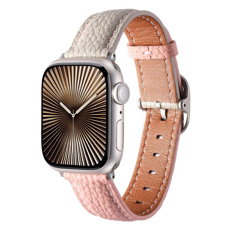 Correia de Relógio em Pele Genuína com Textura Litchi e Fivela Quadrada, Para Apple Watch 46mm / 49mm / 45mm / 44mm, Para Apple Watch 42mm / 41mm / 40mm / 38mm